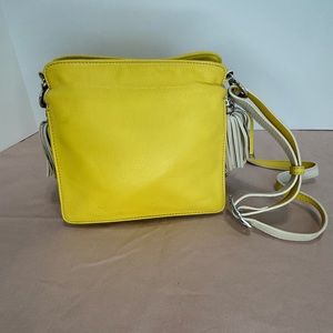 Brighton Etta Yellow Soft Leather Tassel Mini Cross Body Handbag